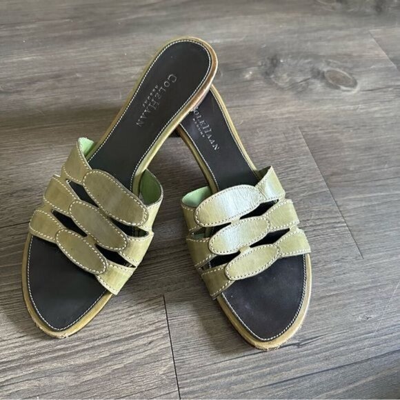 Cole Haan Resort Green Leather Sandal With White Stitching 1/2 Inch Heel SIZE 8B - Picture 1 of 9